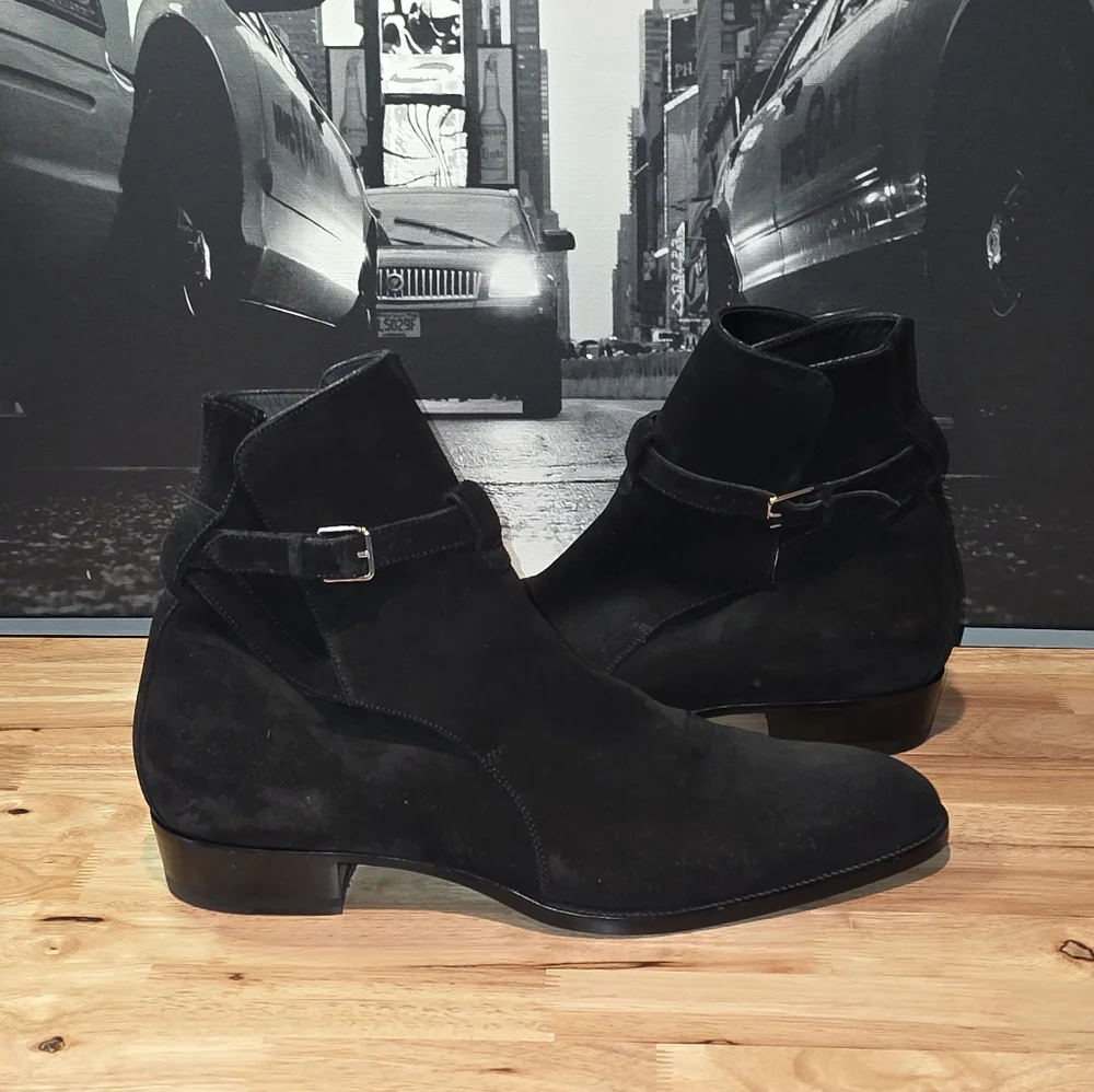 Saint Laurent Paris Wyatt Jodhpur harness boots in black suede EU 46 / US 13 - Picture 6 of 13
